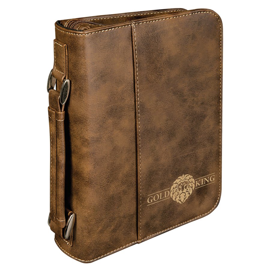 Rustic/Gold Leatherette Book/Bible Cover with Zipper