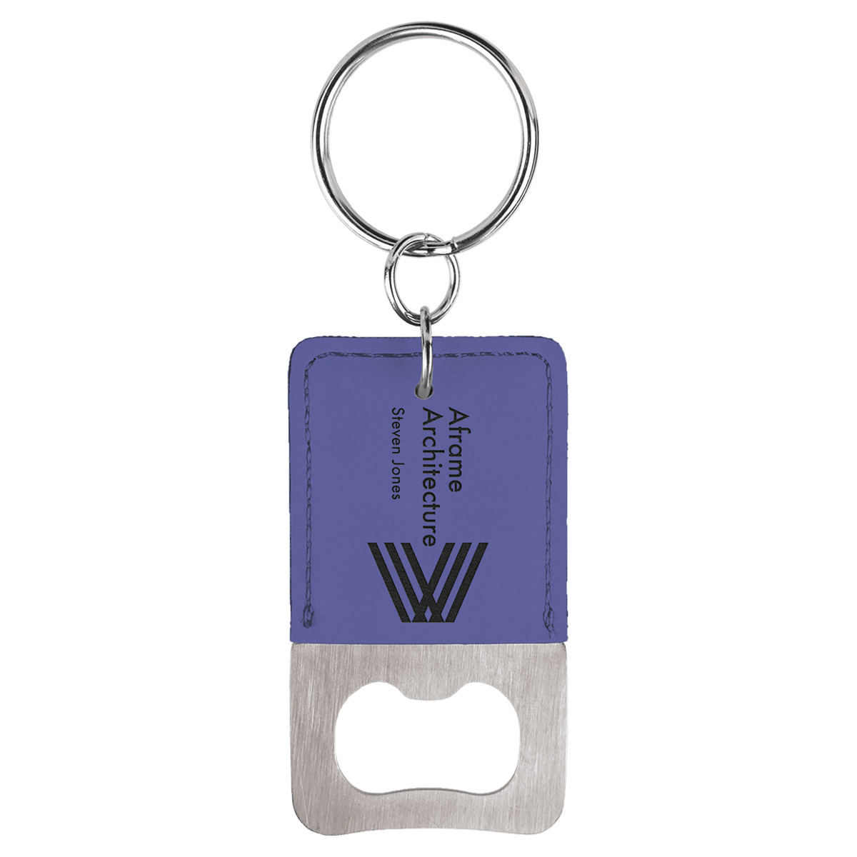 Purple Leatherette Rectangle Bottle Opener Keychain