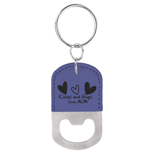 Purple Leatherette Oval Bottle Opener Keychain