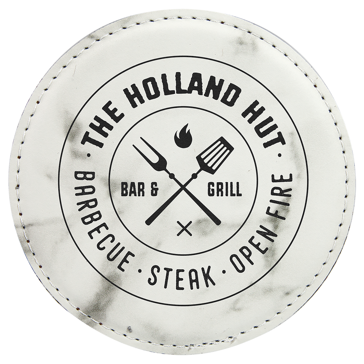 White Marble Round Leatherette Coaster
