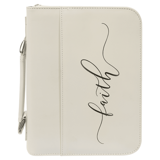 White Leatherette Book/Bible Cover with Zipper