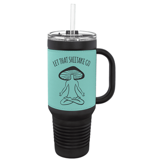 Polar Camel Black with Teal Leatherette 40 oz. Travel Mug with Straw