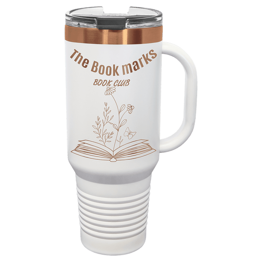 Polar Camel 40 oz. White/Rose Gold ION-Plated Travel Mug with Straw