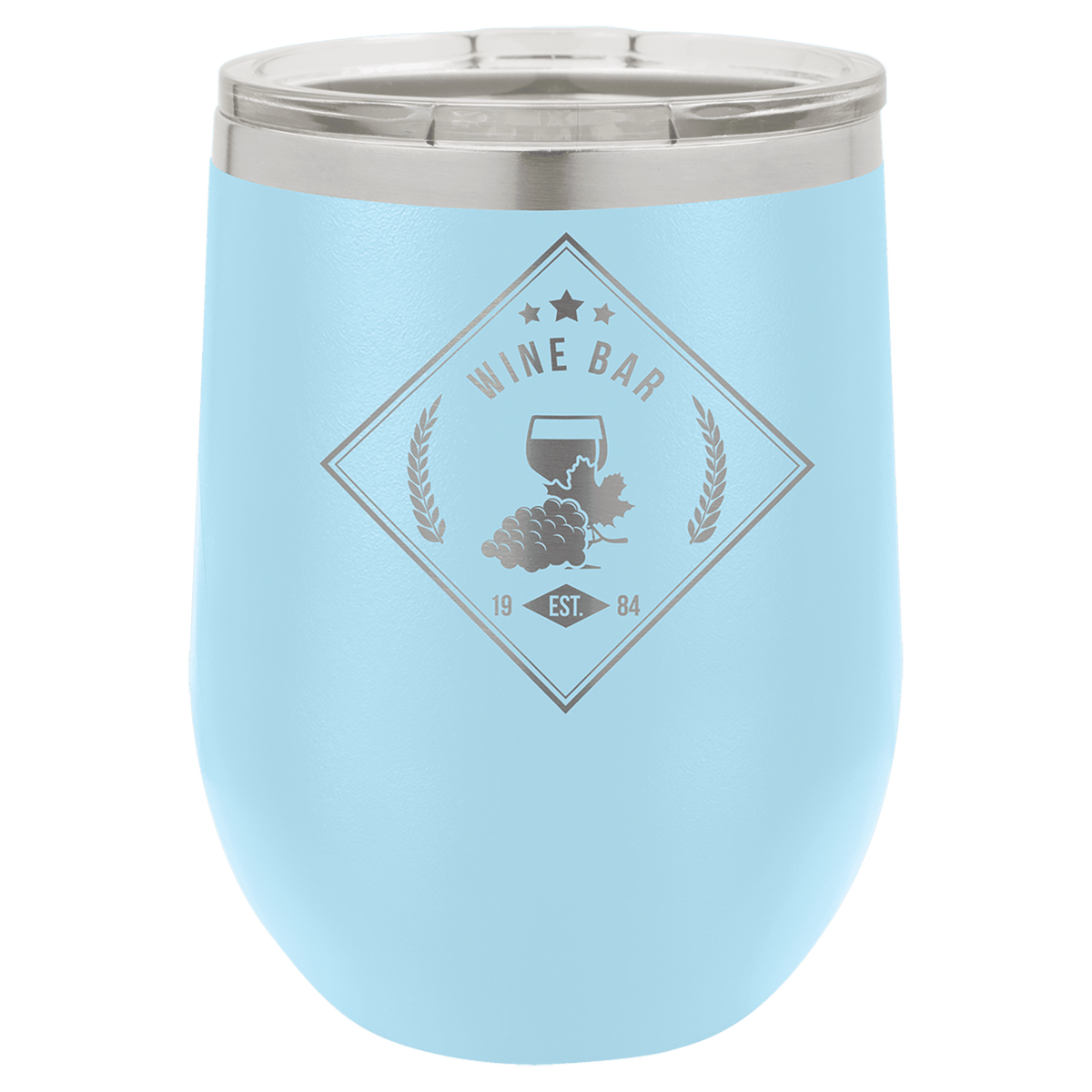 Light Blue 12 oz. Polar Camel Stemless Tumbler with Clear Lid