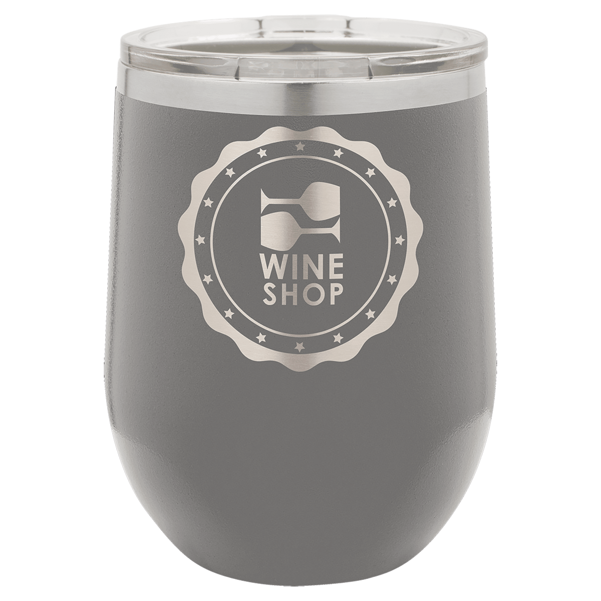 Dark Gray 12 oz. Polar Camel Stemless Tumbler with Clear Lid