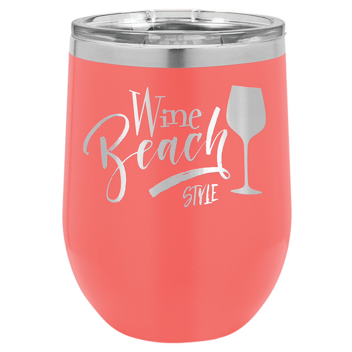 Coral 12 oz. Polar Camel Stemless Tumbler with Clear Lid