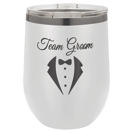 Polar Camel 12 oz. White/Ghost Black ION-Plated Stemless Wine Tumbler with Lid