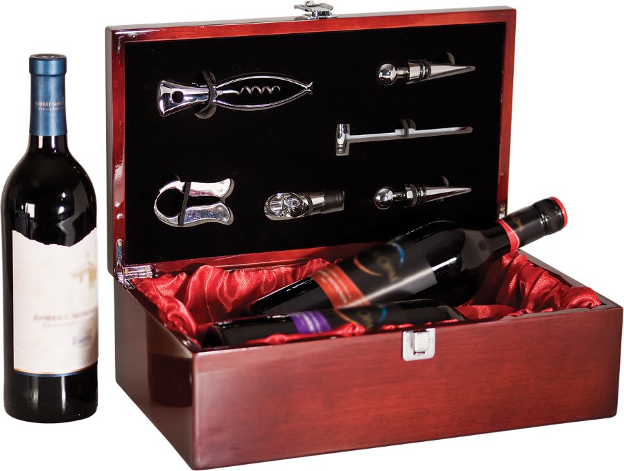 Rosewood Piano Finish Double Wine Presentation Box with Tools