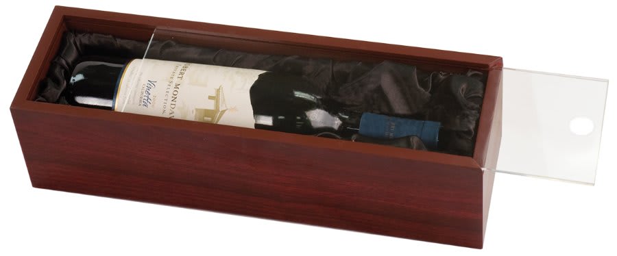 Rosewood Finish Single Wine Presentation Box with Arylic Lid