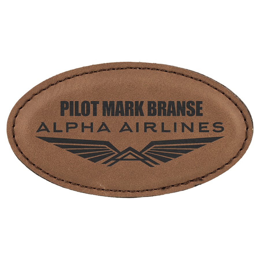 3 1/4" x 1 3/4" Dark Brown Laserable Leatherette Oval Badge Blank with Magnet