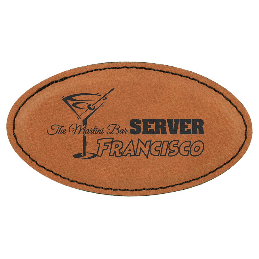3 1/4" x 1 3/4" Rawhide Laserable Leatherette Oval Badge Blank with Magnet