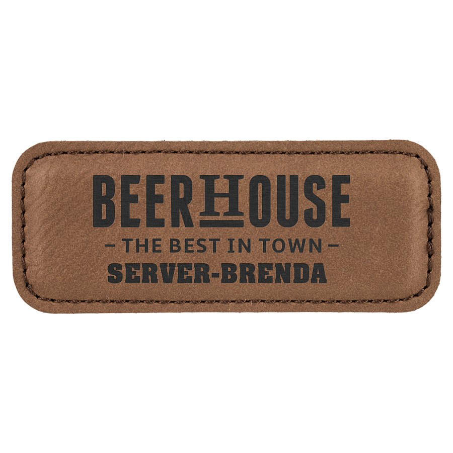 3 1/4" x 1 1/4" Dark Brown Laserable Leatherette Badge Blank with Magnet