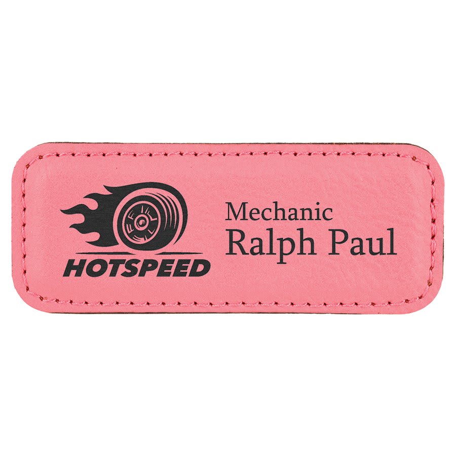 3 1/4" x 1 1/4" Pink Laserable Leatherette Badge Blank with Magnet