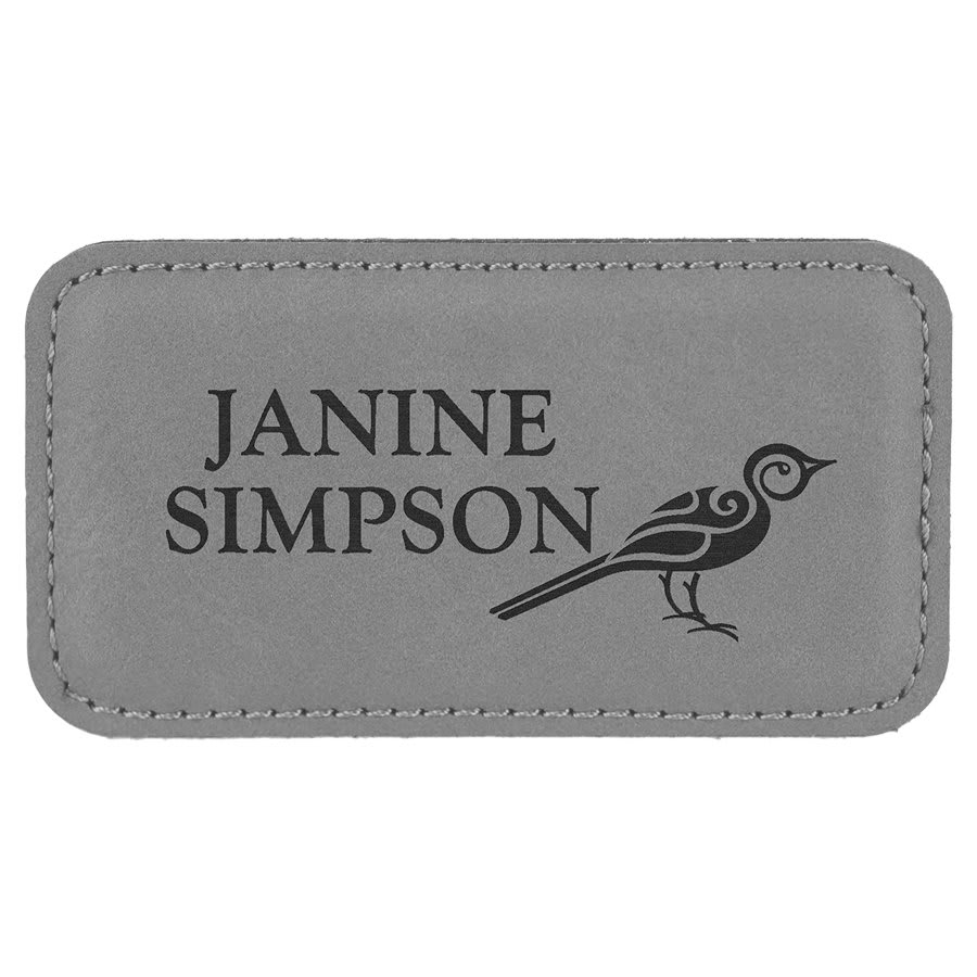 3 1/4" x 1 3/4" Gray Laserable Leatherette Badge Blank with Magnet
