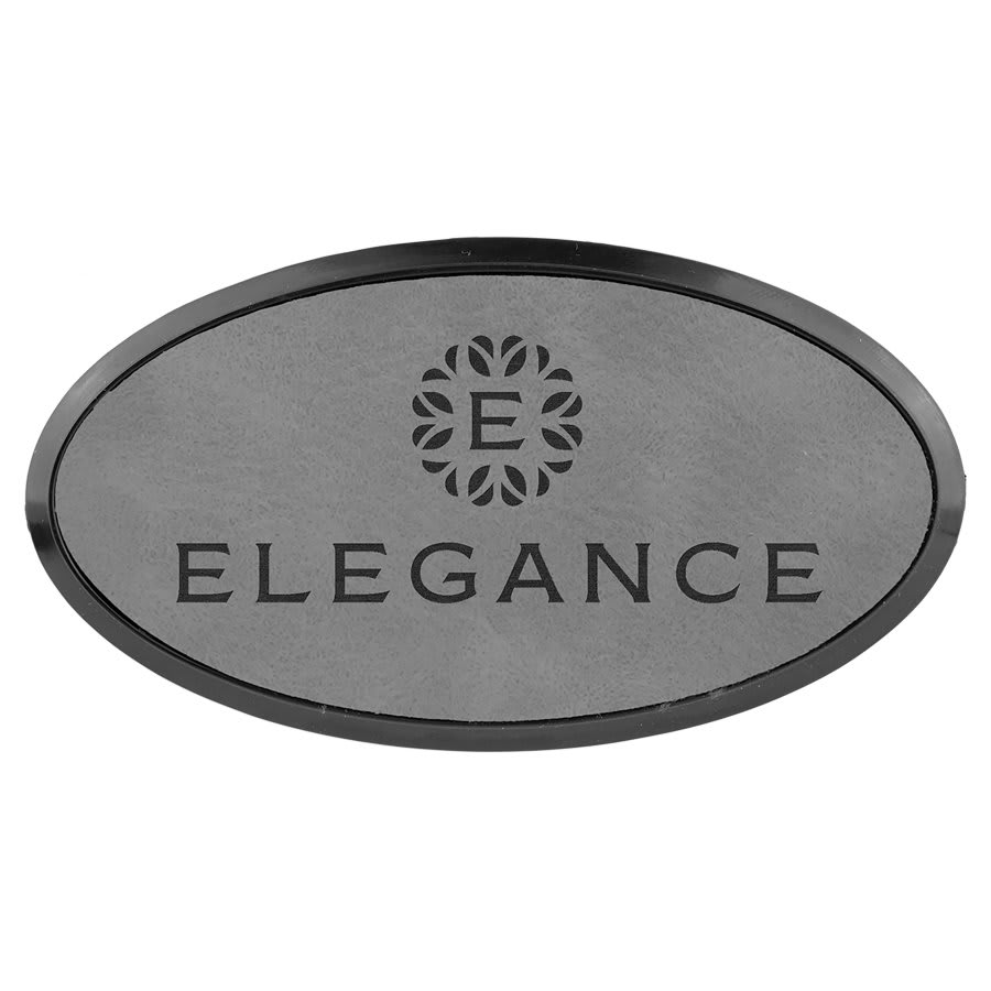 3" x 1 1/2" Gray Laserable Leatherette Oval Badge & Frame