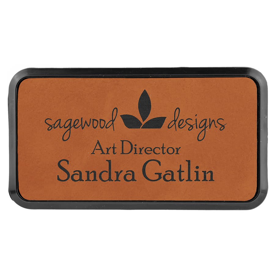 3" x 1 1/2" Rawhide Laserable Leatherette Round Corner Badge & Frame