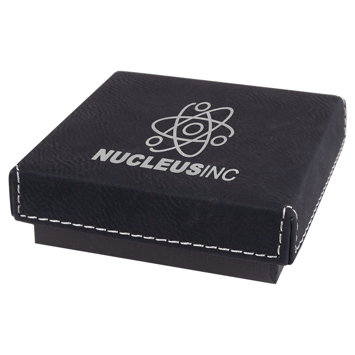 3 1/2" x 3 1/2" Black/Silver Medal Box with Laserable Leatherette Lid
