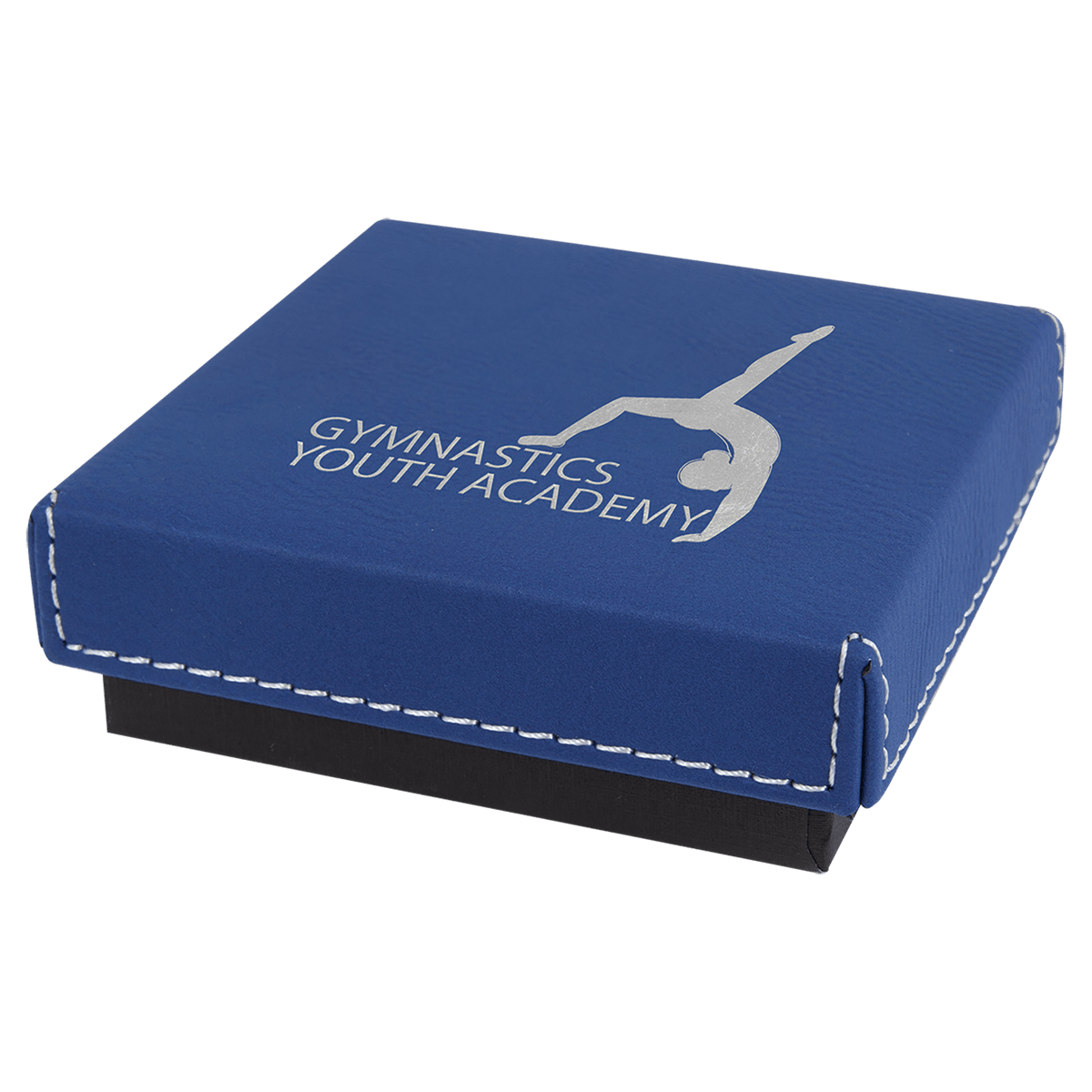 3 1/2" x 3 1/2" Blue/Silver Medal Box with Laserable Leatherette Lid