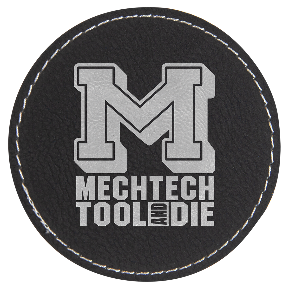3" Round Black/Silver Laserable Leatherette Patch with Adhesive