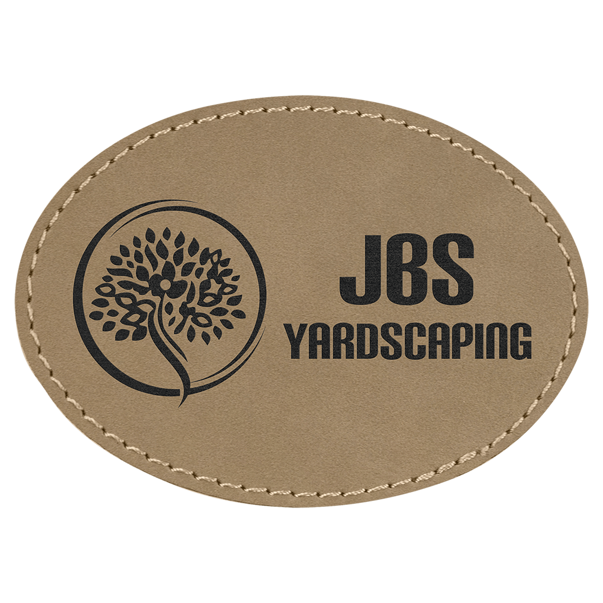 3 1/2" x 2 1/2" Light Brown Laserable Leatherette Oval Patch with Adhesive