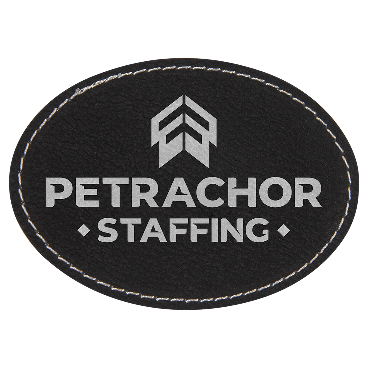 3 1/2" x 2 1/2" Black/Silver Laserable Leatherette Oval Patch with Adhesive