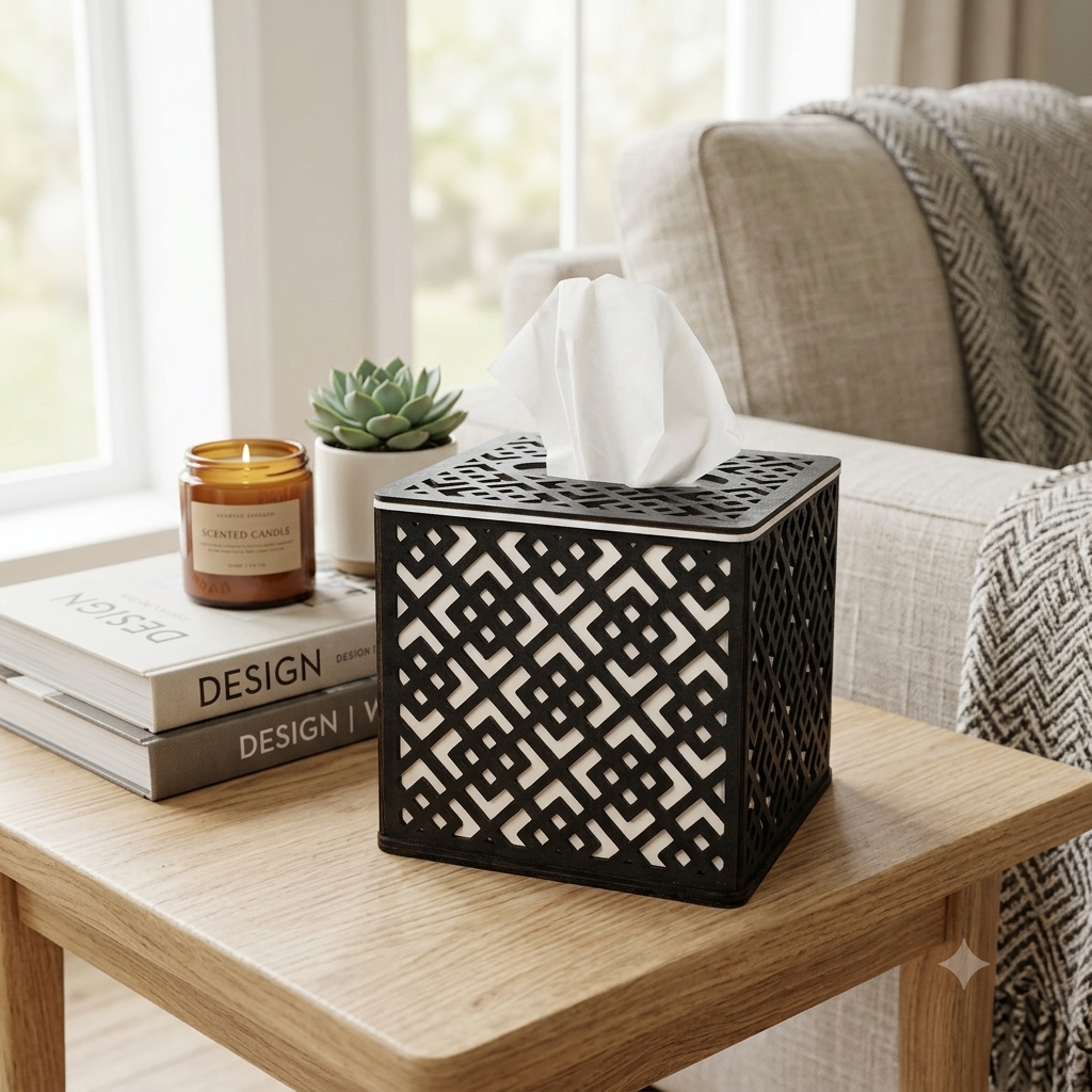 Modern Laser-Cut Tissue Box Cover