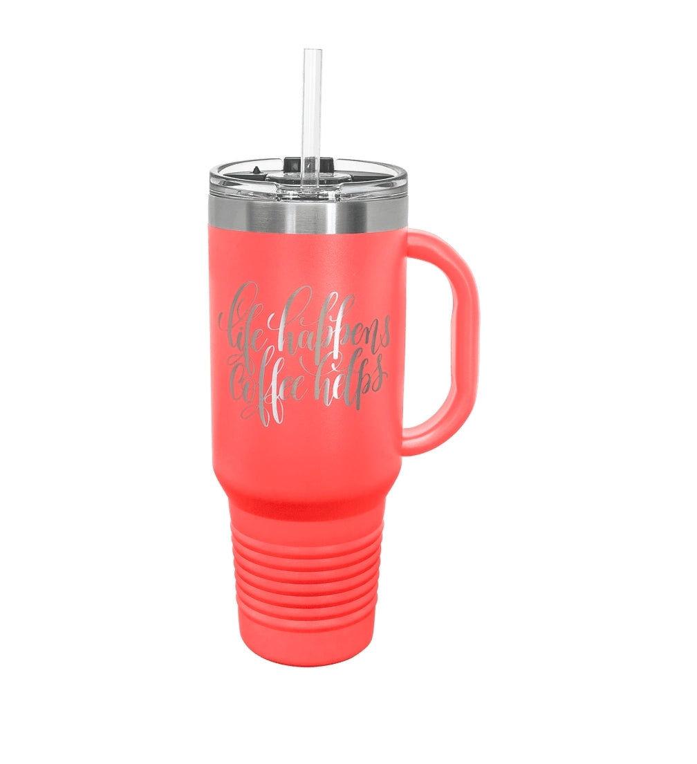 40oz Custom Engraved Travel Mug with Snap Lid & Straw