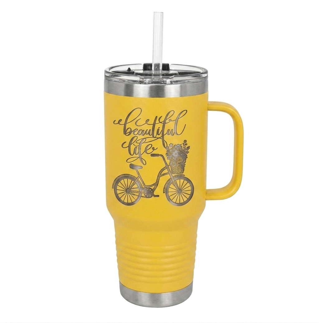 40oz Custom Engraved Travel Mug with Snap Lid & Straw
