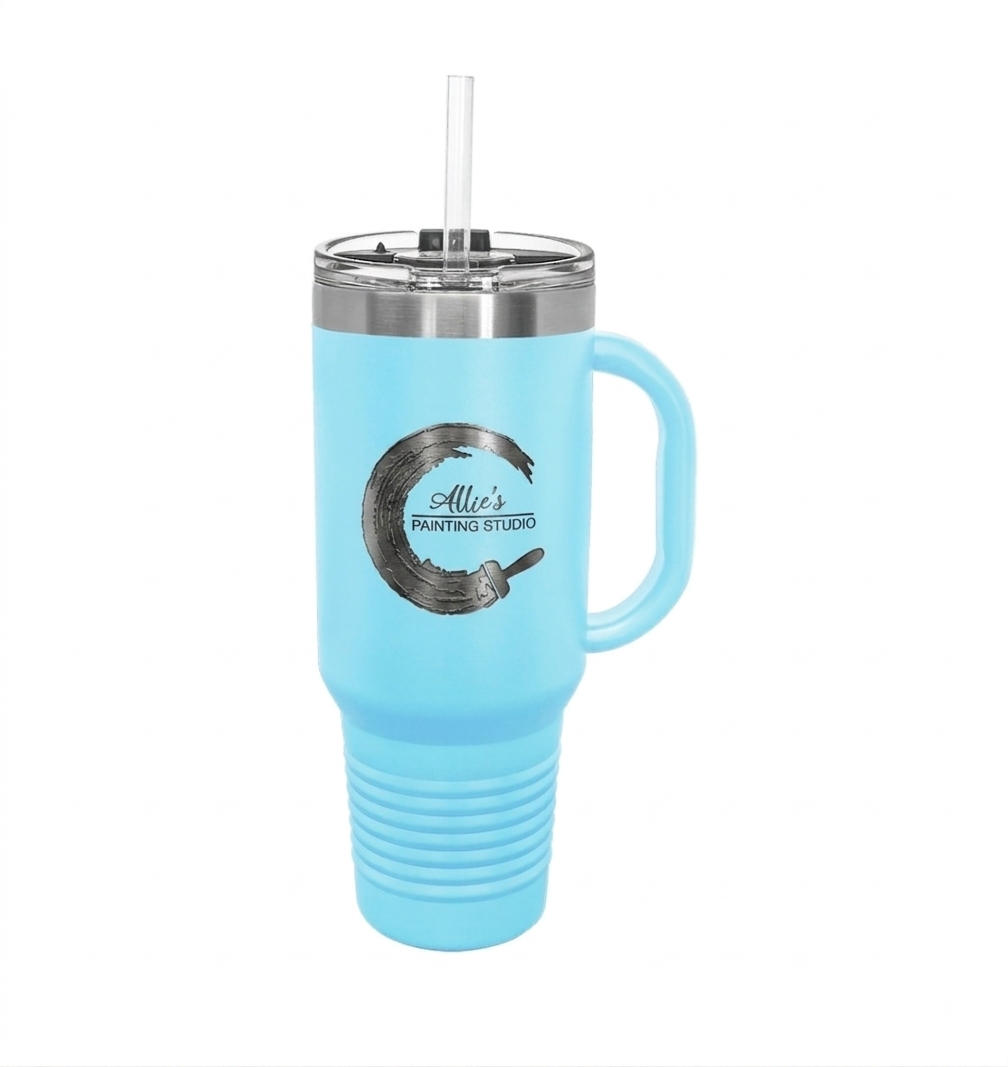 40oz Custom Engraved Travel Mug with Snap Lid & Straw