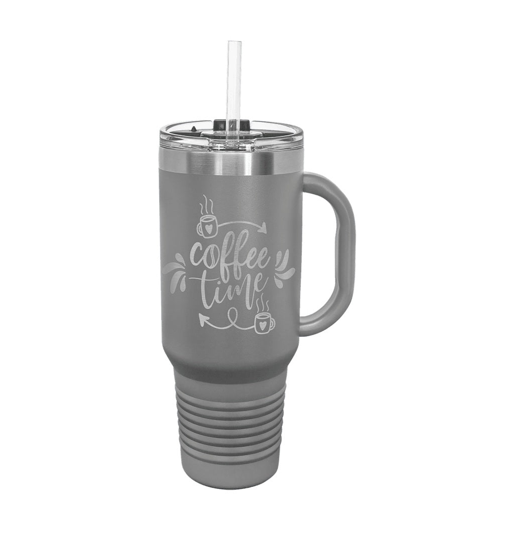 40oz Custom Engraved Travel Mug with Snap Lid & Straw