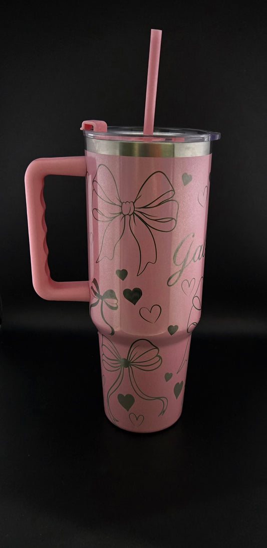Coquette Hearts and Bows Engraved Tumbler
