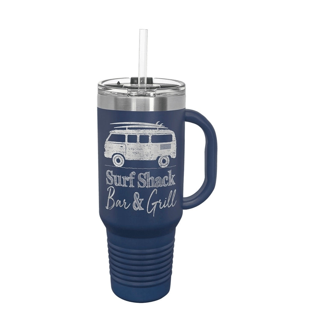 40oz Custom Engraved Travel Mug with Snap Lid & Straw