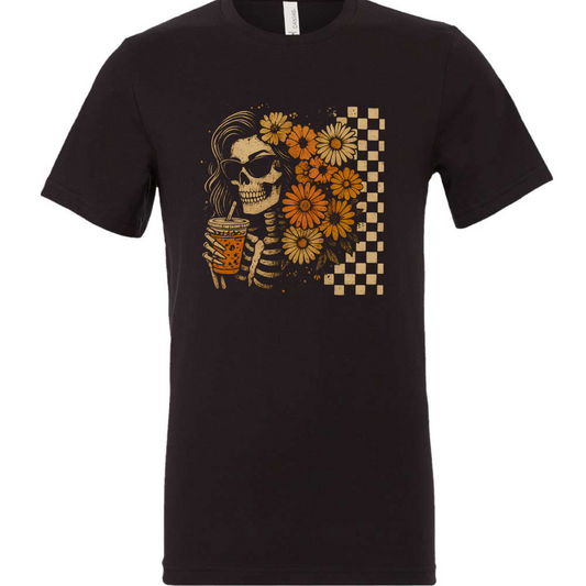 Fall Skeleton Girl Coffee T-Shirt