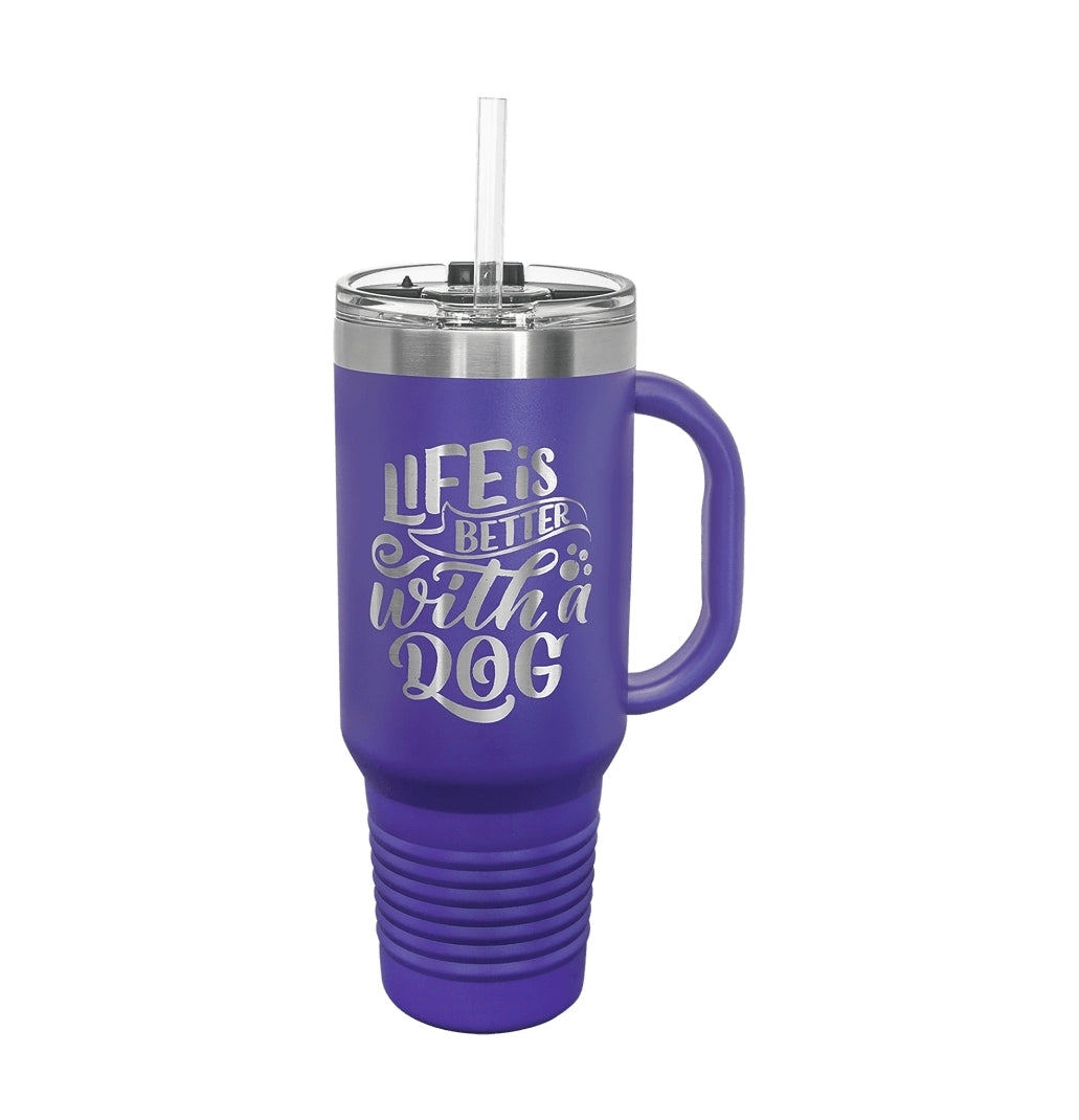 40oz Custom Engraved Travel Mug with Snap Lid & Straw