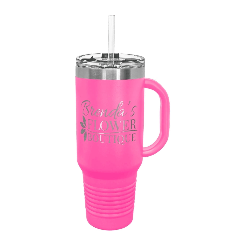 40oz Custom Engraved Travel Mug with Snap Lid & Straw