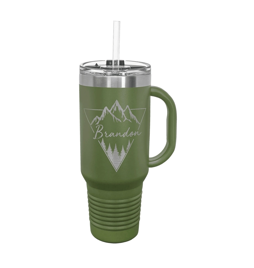 40oz Custom Engraved Travel Mug with Snap Lid & Straw