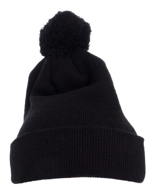 YP Classics 1501P Pom-Pom Cuffed Knit Beanie — Black