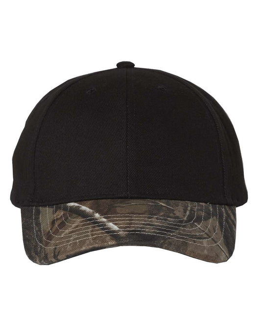 Kati LC25 Solid Crown with Camo Bill Cap — Black/ Realtree AP