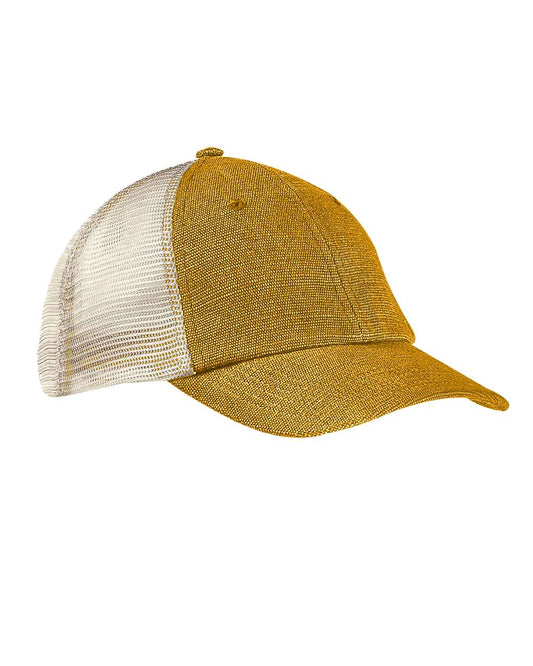econscious EC7095 Washed Hemp Soft Mesh Trucker Cap — Old Gold/ Oyster