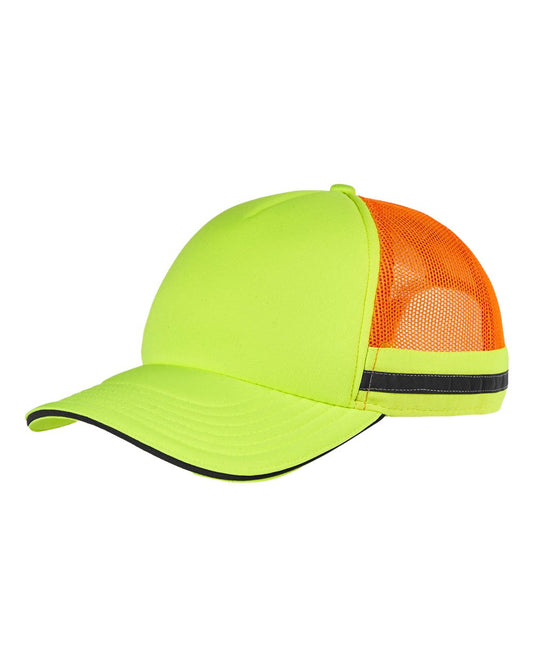 Big Accessories BA661 Safety Trucker Cap — Neon Yellow/ Neon Orange