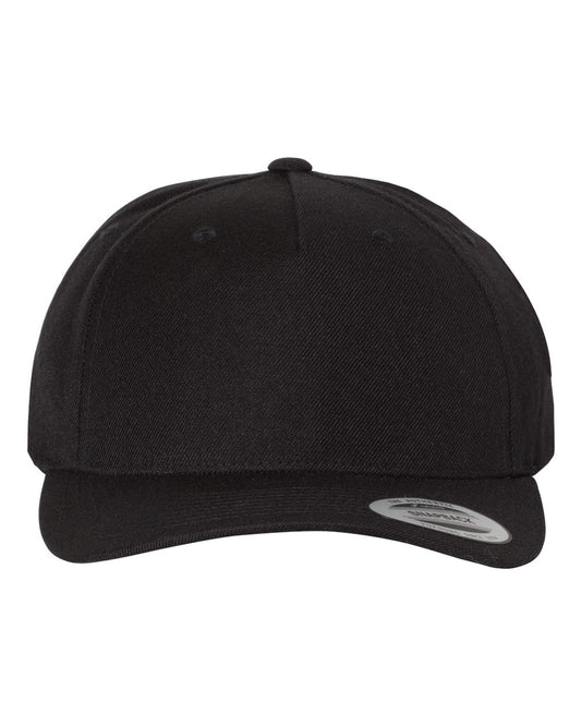 YP Classics 5789M Premium Five-Panel Curved Bill Snapback Cap — Black